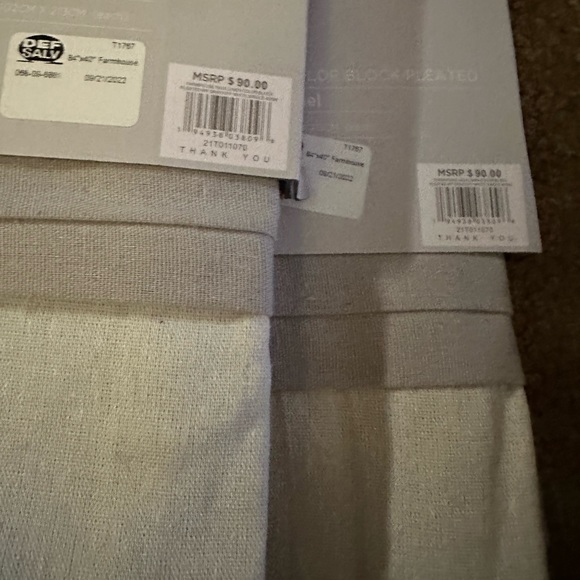 Farmhouse faux linen colorblock pleated window curtain panels - Picture 3 of 3